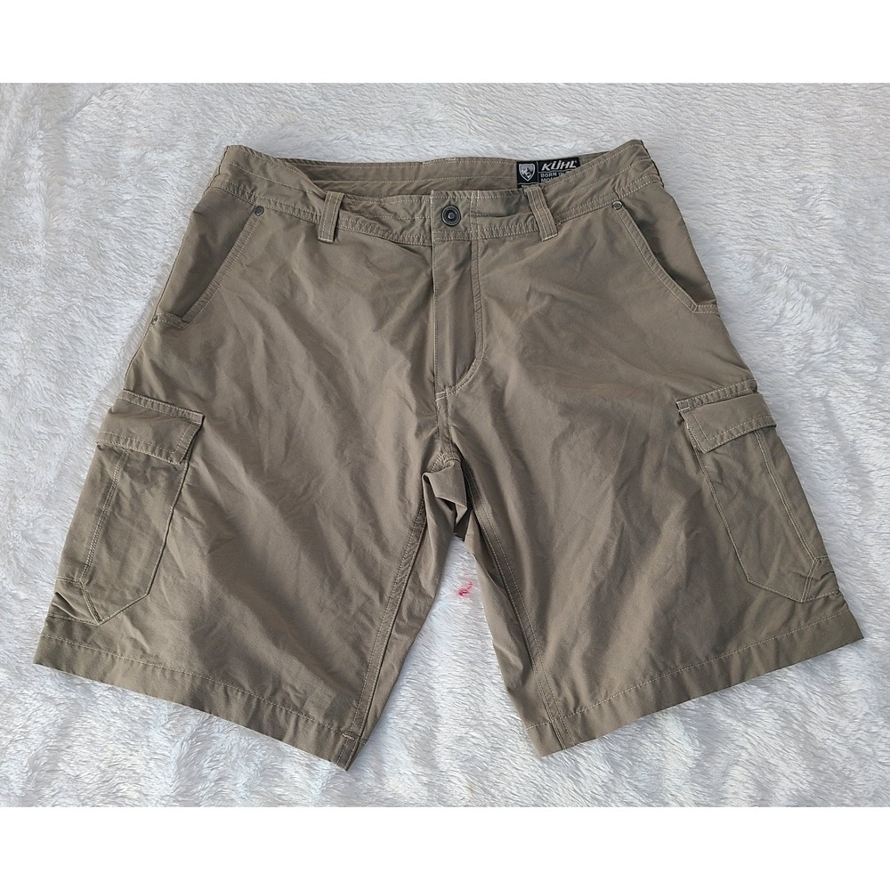 Kuhl Shorts Mens 34 Khaki Stretch Nylon Cargo Hiking Outdoor Utility Snap Pocket